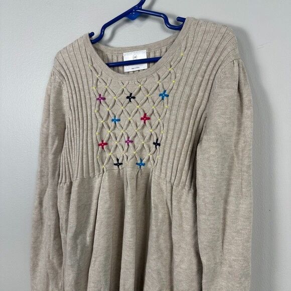 Hanna Andersson Sweater Dress Smocked Size 140 cm 10 Tan Long Sleeve - Picture 2 of 4
